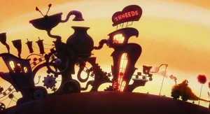 Pabrik Thneed yang beroperasi dalam skala masif hingga menghabisi seluruh bentang alam. Dok. Illumination Entertainment.